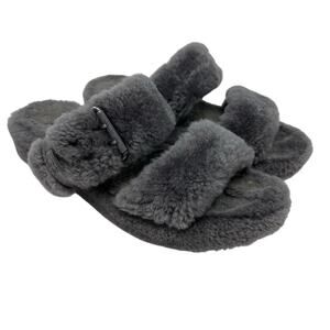 UGG Fuzz Yeah Gray Shearling Slide Sandals Slippers Soft Comfy Cozy 8
